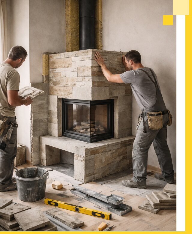 Угловые камины под ключ проект, монтаж и отделка в Ростове