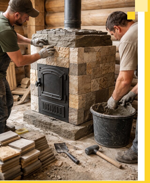 Облицовка банной печи под ключ в Ростове: камень и плитка