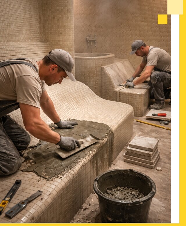 Лежаки для хамама под ключ в Ростове, проект и монтаж