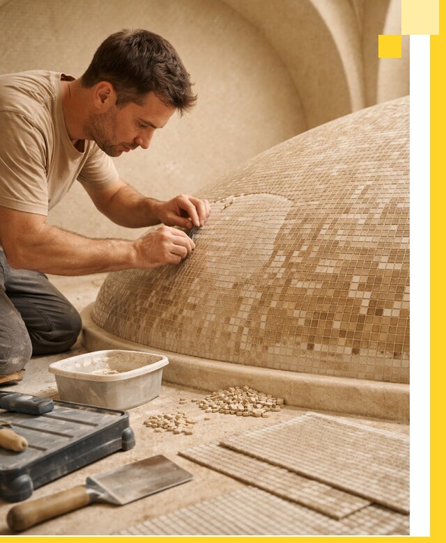 Профессиональная укладка мозаики для хамама под ключ в Ростове